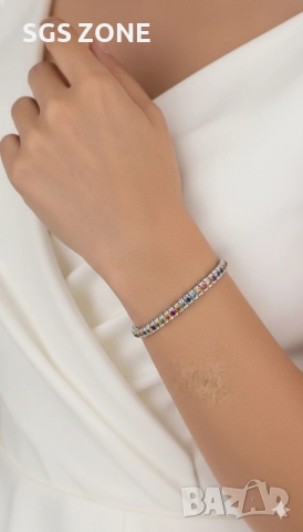 Сребърна гривна с родиево покритие и мултисапфир, снимка 7 - Гривни - 52565429