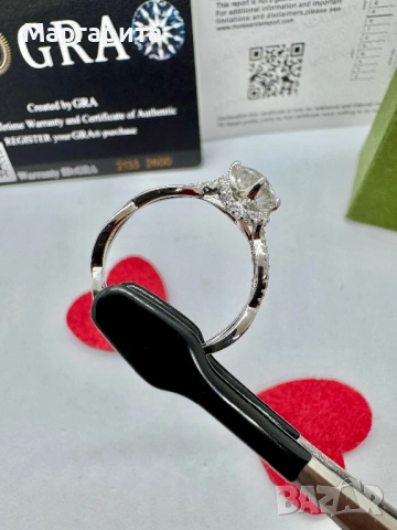 Сребърен пръстен с мойсанит (диамант) 1 карат, снимка 7 - Пръстени - 53306186