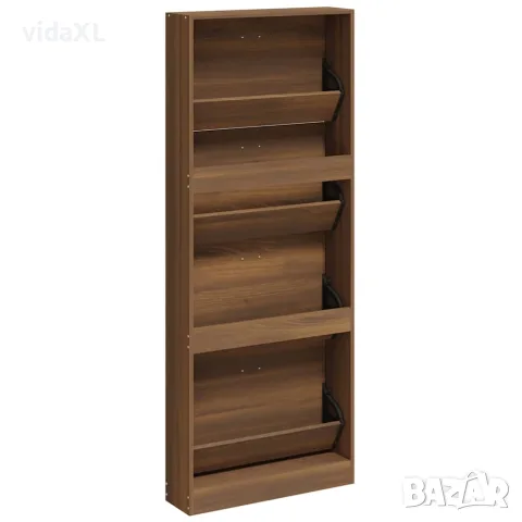 vidaXL Шкаф за обувки, кафяв дъб, 59x17x150 см, инженерно дърво, снимка 6 - Шкафове - 56147122