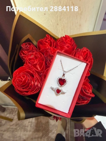 Ръчно изработени рози и колие пръстен + подаръчна кутия 