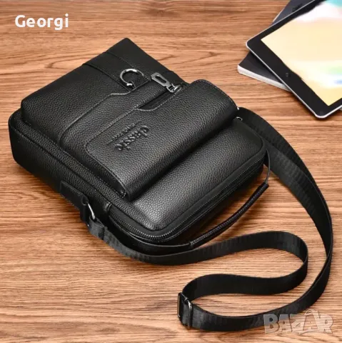 Практична и Елегантна Мъжка чанта (Във варианти Черна ест. и гланцова мека кожа), снимка 15 - Чанти - 49295521