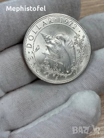 1 долар 1972 г, Бахами / Бахамски острови - сребърна монета, рядка, UNC, снимка 2 - Нумизматика и бонистика - 53631825