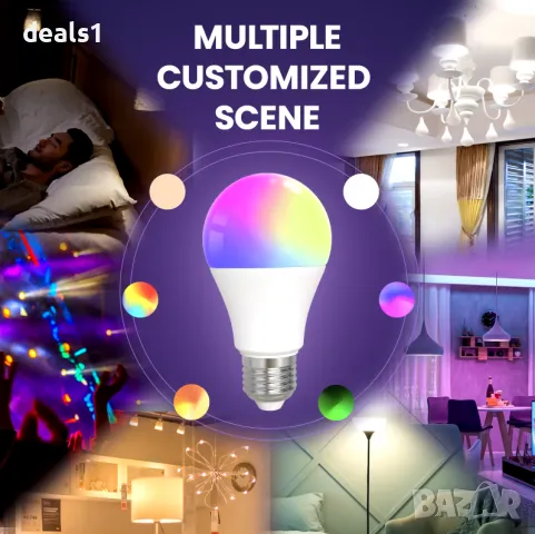 MOES Интелигентна Bluetooth LED Крушка с Регулируема Светлина 9W E27 Регулируем Цвят , снимка 7 - Лед осветление - 47704774