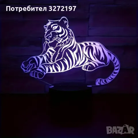 Холограмна 3D LED лампа Тигър-дистанционно управление 16 цвята+други режими на управление, снимка 5 - Настолни лампи - 49515379