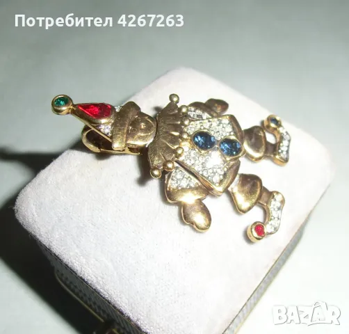 Позлатена висулка палячо с подвижни елементи и разноцветни кристалчета, снимка 3 - Колиета, медальони, синджири - 49249507