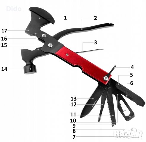 Мултифункционален инструмент 17в1 Axe & Hammer  , снимка 7 - Други инструменти - 39314392