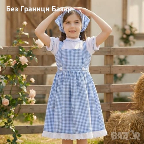 Нова детска Момичешка синя карирана рокля костюм за Хелоуин косплей, снимка 7 - Други - 53838584