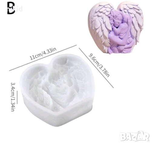 Майка с бебе в крила дълбок силиконов молд форма фондан шоколад смола гипс декор свещ