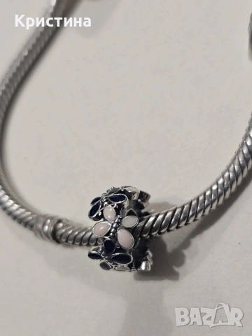 Красива сребърна гривна тип Пандора с 4 бр. талисмани, снимка 7 - Гривни - 53536333