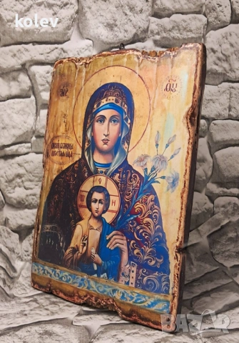 икона на Богородица Неувяхващ Цвят 25/18 см, репродукция, художествен декупаж, снимка 3 - Икони - 53616667