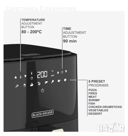 Еърфраер Black & Decker BXAF5000E 5 л.,1450W, снимка 5 - Фритюрници - 50628547