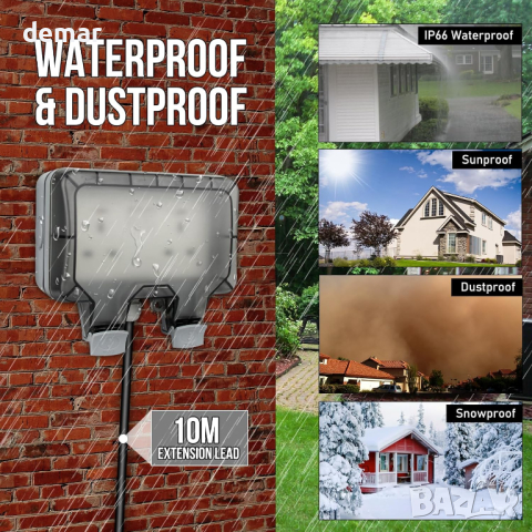 JMEST LEAD Водоустойчив външен двоен контакт 13A 2-канален с 10 метра удължител, снимка 2 - Други стоки за дома - 44761461