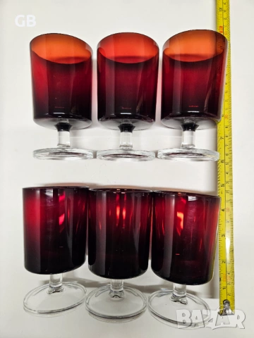 Ретро сервиз френски червени чаши на столче, снимка 6 - Чаши - 53477030