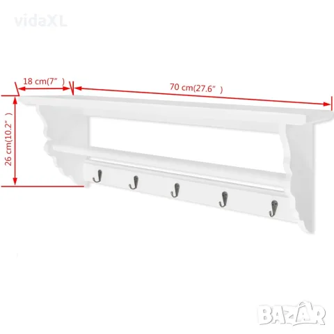 vidaXL Закачалка за дрехи, за стена, MDF, бяла, бароков стил, снимка 5 - Закачалки - 56146435