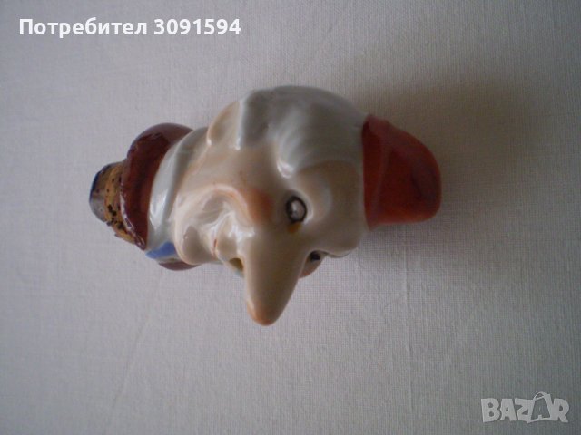 Немска порцеланова фигура Весела мъжка глава Коркова запушалка за бутилка, 1930 г, снимка 3 - Антикварни и старинни предмети - 40406252