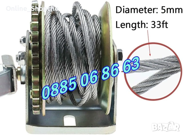 Ръчна лебедка със стоманено въже 360 кг, 800кг, 1125кг, лебедка с въже, снимка 8 - Други инструменти - 53260244