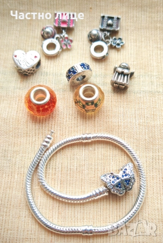 Седем Оригинални Сребърни Талисмани PANDORA Пандора плюс Една Гривна Пандора