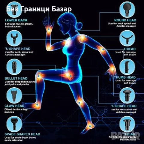 Нов Масажен пистолет 30 скорости LCD екран 10 приставки за дълбок масаж, снимка 4 - Масажори - 52815978