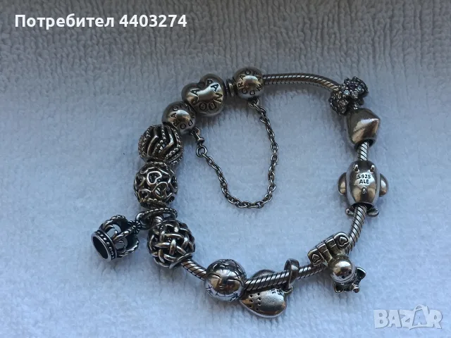 сребърна гривна pandora с 12 талисмана., снимка 4 - Гривни - 56131450