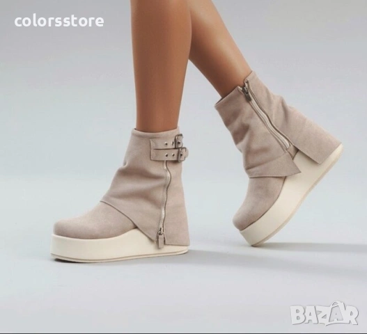 Боти на платформа - бежов велур - DMG25

