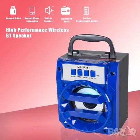 Мини Bluetooth тонколона 1TECH, Hands-Free, MicroSD/TF, AUX, микрофон, синя, снимка 4 - Bluetooth тонколони - 56314376