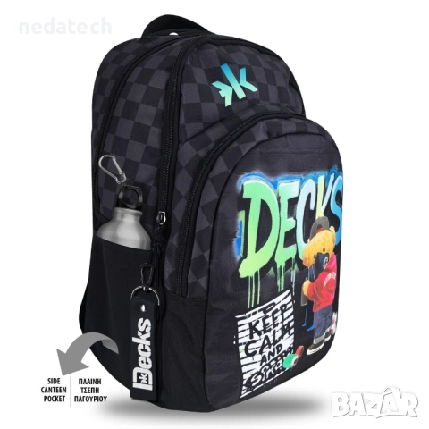 Ученическа раница с графити, Черен, 33x18x46см., снимка 2 - Ученически пособия, канцеларски материали - 51482207