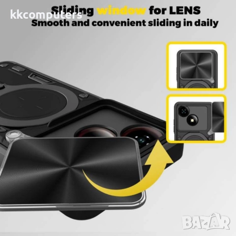 Удароустойчив магнитен калъф за ZTE Blade A35e 5G- Слайд капак за камерата, 360° Стойка, вкл. Протек, снимка 7 - Резервни части за телефони - 52525401