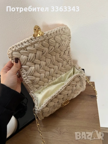 Бежова ръчно плетена чанта, снимка 3 - Чанти - 53483160