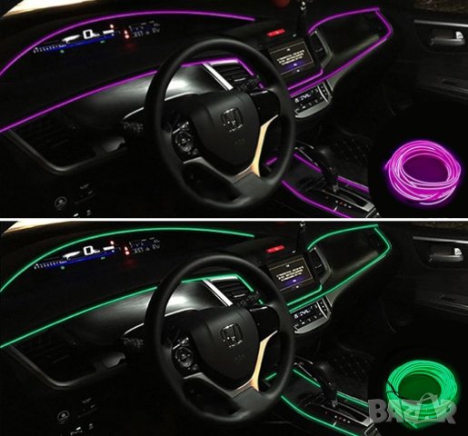 5М Амбиентно ИНТЕРИОРНО LED осветление за кола, автомобил - 5 метра, снимка 3 - Аксесоари и консумативи - 41569706