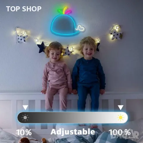 LED неонова табела Blue Whale за стенен декор, захранване от USB с димер, снимка 4 - Лед осветление - 49944969