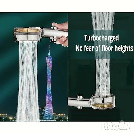 Иновативна душ слушалка с турбо перка, 3D ефект и филтър за водата, снимка 3 - Душове - 40492387