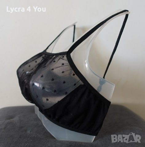 Тюлено черно бюстие/топ на черни точки, снимка 2 - Бельо - 34787773