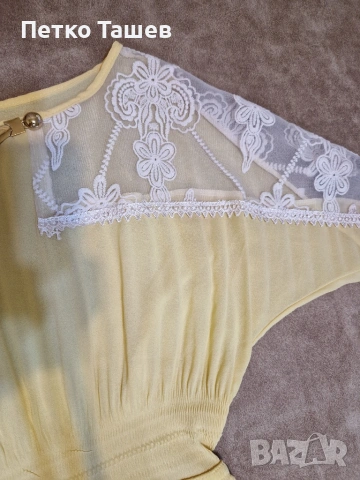 Дамска жълта блуза с дантела, снимка 5 - Корсети, бюстиета, топове - 53818089