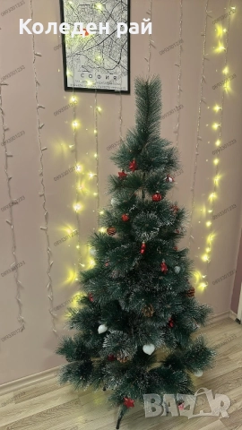 Зелена елха с бели крайчета шишарки метална стойка, снимка 6 - Декорация за дома - 52344541