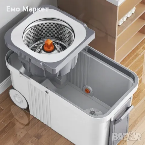 Въртящ се на 360° моп комплект, с центробежна кофа, неръждаема стомана, снимка 4 - Мопове, кофи, четки и метли - 49770169