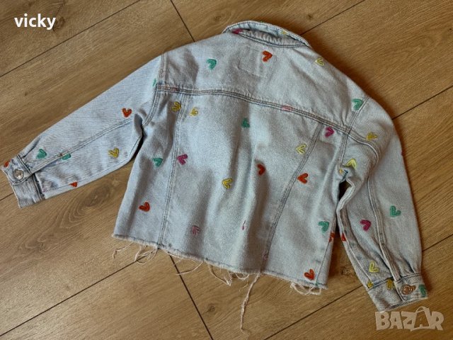 Дънков детски комплект с бродирани сърчица ZARA, размер 104 + ПОДАРЪК, снимка 6 - Детски комплекти - 51378081