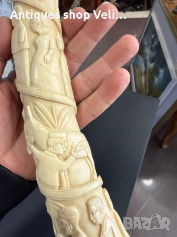 Резбована африканска скулптура от кост №7940, снимка 6 - Други ценни предмети - 53810133