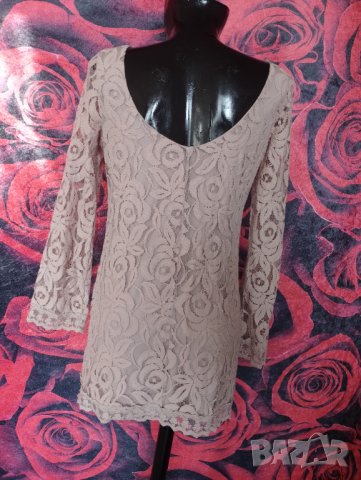 Кремаво розова дантелена непрозрачна блуза Л, снимка 2 - Туники - 41354498