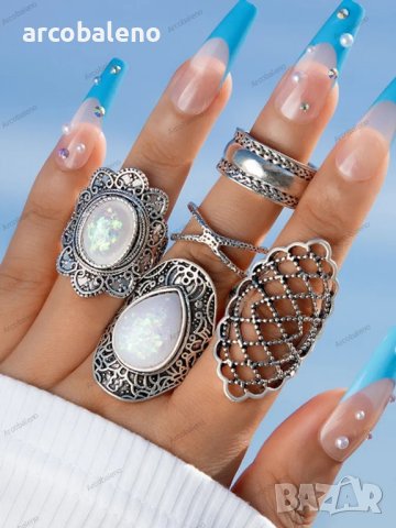 Дамски моден комплект бижута от 5 пръстена, 3модела - 023, снимка 8 - Пръстени - 41059513