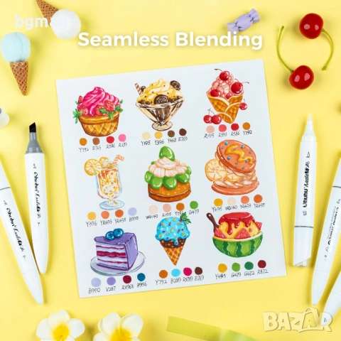 ✎ Ohuhu Kaala B Series маркери с два писеца тип мини четка и Chisel писец, 60+1 цвята, REFILLABLE In, снимка 9 - Ученически пособия, канцеларски материали - 52183263