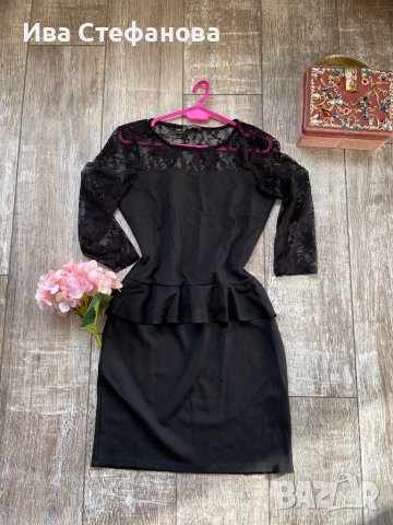 Страхотна нова черна еластична рокля с пеплум на талията , снимка 5 - Рокли - 37246305