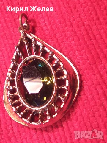 РЕТРО ВИНТИДЖ СТАР ПОЗЛАТЕН БРОНЗОВ АРТ ДЕКО ПЕНДАНТ с ФАСЕТИРАН ГОЛЯМ ПЕРИДОТ ХРИЗОЛИТ ОЛИВИН 12600