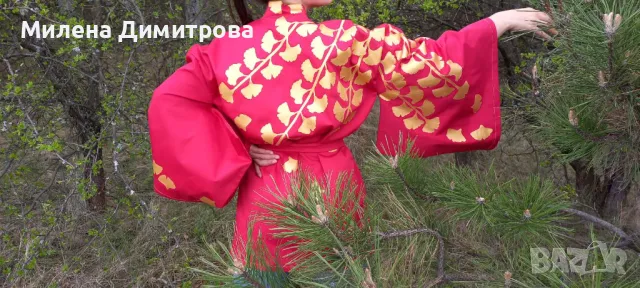 Ръчно рисувано сатенирано кимоно , снимка 7 - Сака - 48960469