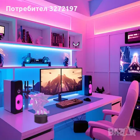 Холограмна 3D LED лампа Дракон-дистанционно управление 16 цвята+други режими на управление, снимка 16 - Настолни лампи - 49483289