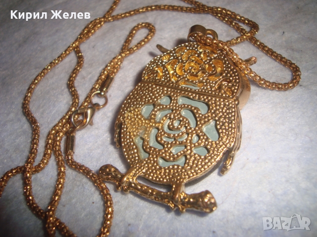 ПОЗЛАТЕНО КОЛИЕ МЕДАЛЬОН КРИСТАЛЕН БУХАЛ ВИНТИДЖ АРТ БИЖУ 24838, снимка 3 - Колиета, медальони, синджири - 36064036