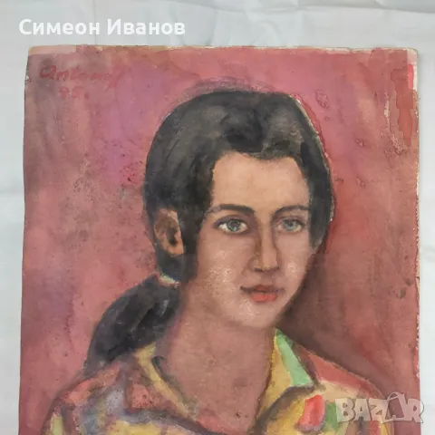 Интересна стара картина акварел портрет подписана SG2023, снимка 3 - Картини - 47577187