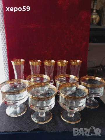 Кристални чаши,модел Murano Medici,отлично състояние,6 за десерти и 5 за вино