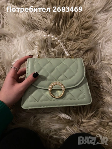 Малка зелена чанта с перли, снимка 2 - Чанти - 53090976
