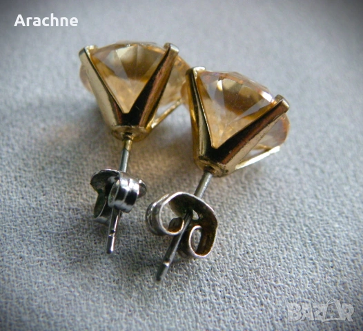 Обици с големи цитрини, сребро и позлата, снимка 5 - Обеци - 30372113