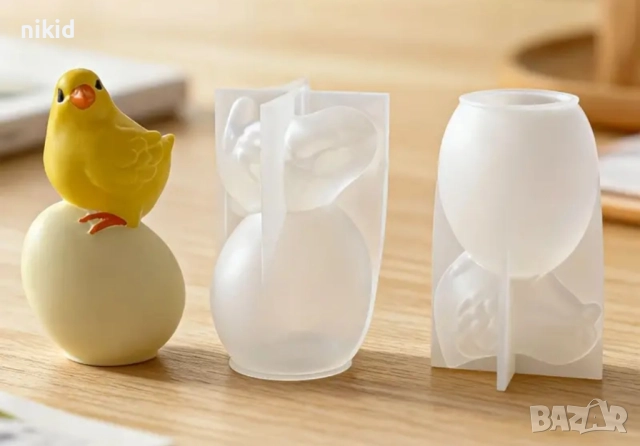 3D Пиле пиненце върху яйце силиконов молд форма смола гипс шоколад свещ Великден декор , снимка 2 - Форми - 52820296